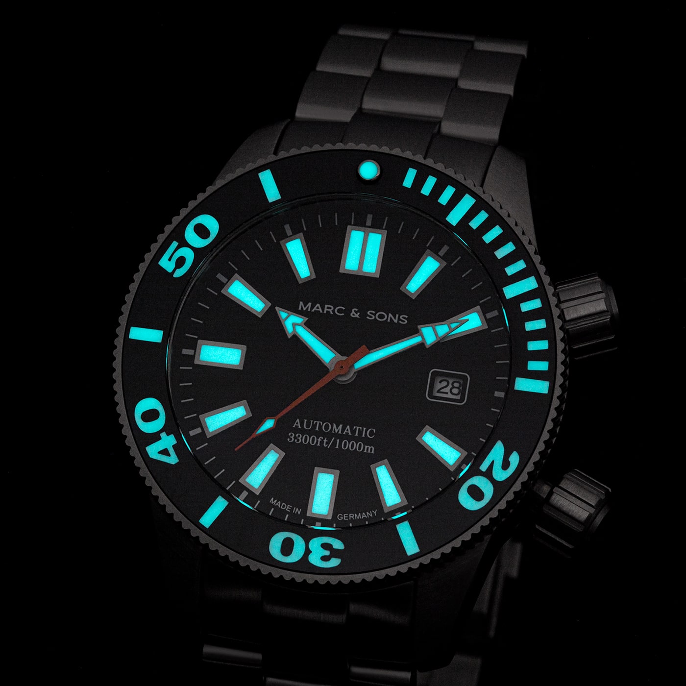 Marc & Sons Professional Automatic Diver Men's Watch 46mm Black Bezel/Black Dial/Orange S-Hand MSD-028-24S2